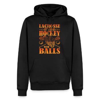 La crosse, c’est comme le hockey mais avec des balles 3 - Sweat à capuche Premium bio Homme - noir - Devant - Nico (187cm)