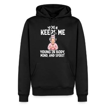 Yoga Keeps Me Young In Bodymmind, And Spirit 3 - Männer Premium Bio Hoodie - Schwarz - Vorne - Nico (187cm)