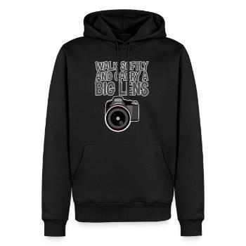 Marchez doucement et portez une grande lentille 2 - Sweat à capuche Premium bio Homme - noir - Devant - Nico (187cm)