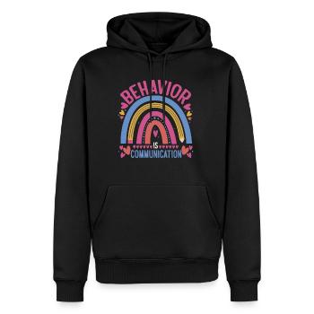 Le comportement est la communication 24 - Sweat à capuche Premium bio Homme - noir - Devant - Nico (187cm)