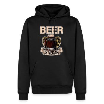 La bière est végétalienne 2 - Sweat à capuche Premium bio Homme - noir - Devant - Nico (187cm)