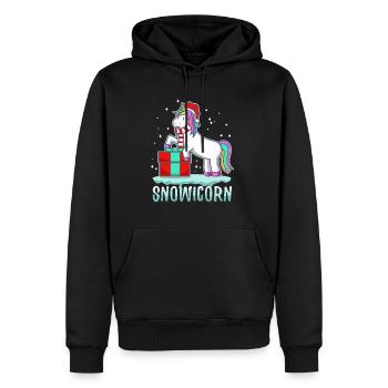Licorne avec chapeau de père Noël et cadeau de Noël - Sweat à capuche Premium bio Homme - noir - Devant - Nico (187cm)