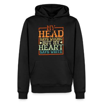 Ma tête dit faux mais mon cœur dit écrire 2 - Sweat à capuche Premium bio Homme - noir - Devant - Nico (187cm)