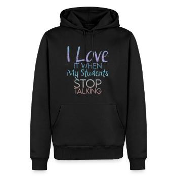 J’adore quand mes élèves arrêtent de parler 3 - Sweat à capuche Premium bio Homme - noir - Devant - Nico (187cm)
