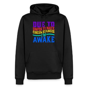 Due To Unfortunate Circumstances, I'm Awake 5 - Men’s Premium Organic Hoodie - black - Front - Nico (187cm)