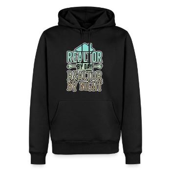 Agent immobilier le jour Agent immobilier la nuit 4 - Sweat à capuche Premium bio Homme - noir - Devant - Nico (187cm)