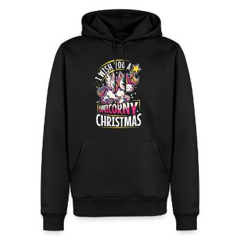 Je vous souhaite un Noël de Licorne - Sweat à capuche Premium bio Homme - noir - Devant - Nico (187cm)