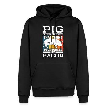 Pig, A Creature That Turns Vegetables Into Bacon 6 - Men’s Premium Organic Hoodie - black - Front - Nico (187cm)