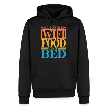 Tout ce dont j’ai besoin, c’est du Wifi, de la nourriture et de mon lit 8 - Sweat à capuche Premium bio Homme - noir - Devant - Nico (187cm)