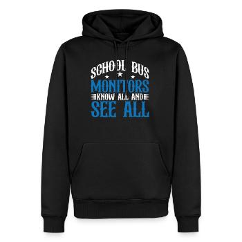Moniteurs d’autobus scolaires, tout savoir et tout voir 13 - Sweat à capuche Premium bio Homme - noir - Devant - Nico (187cm)