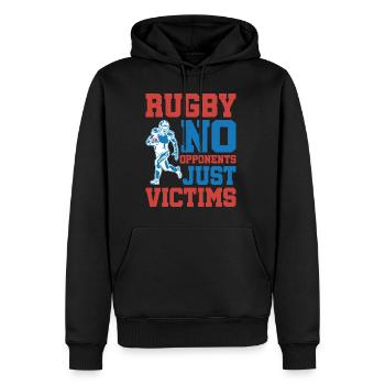 Rugby Pas d’adversaires, juste des victimes 5 - Sweat à capuche Premium bio Homme - noir - Devant - Nico (187cm)