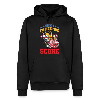 Chut, je garde le score 20 - Sweat à capuche Premium bio Homme - noir - Devant - Nico (187cm)