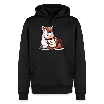 Cuddling Horse And Monkey In Love - Men’s Premium Organic Hoodie - black - Front - Nico (187cm)