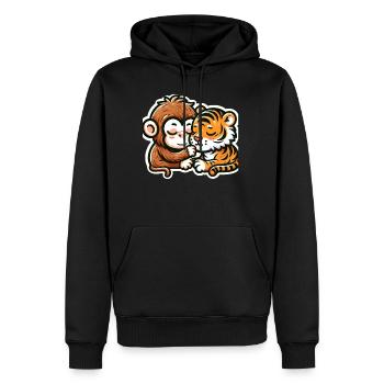 Cuddling Monkey And Tiger In Love - Men’s Premium Organic Hoodie - black - Front - Nico (187cm)