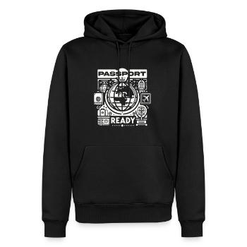 Passport Ready 9 - Men’s Premium Organic Hoodie - black - Front - Nico (187cm)