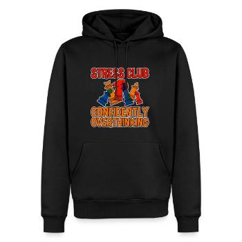 Stress Club, Confidently Overthinking 2 - Männer Premium Bio Hoodie - Schwarz - Vorne - Nico (187cm)