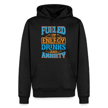 Alimenté par les boissons énergisantes et l’anxiété 5 - Sweat à capuche Premium bio Homme - noir - Devant - Nico (187cm)