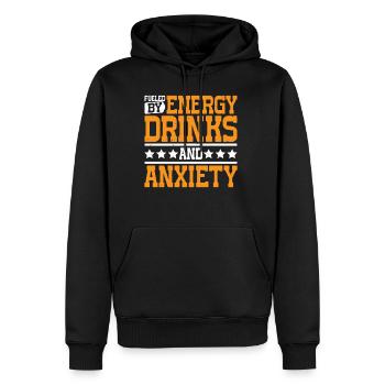 Alimenté par les boissons énergisantes et l’anxiété 7 - Sweat à capuche Premium bio Homme - noir - Devant - Nico (187cm)