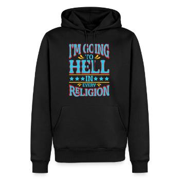 Je vais en enfer dans toutes les religions 4 - Sweat à capuche Premium bio Homme - noir - Devant - Nico (187cm)