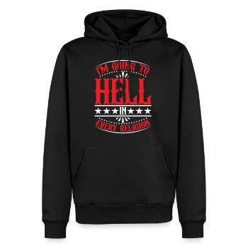Je vais en enfer dans toutes les religions 5 - Sweat à capuche Premium bio Homme - noir - Devant - Nico (187cm)