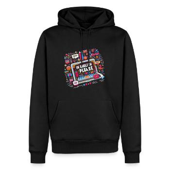 En anglais s’il vous plaît ! 14 - Sweat à capuche Premium bio Homme - noir - Devant - Nico (187cm)