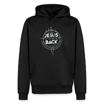Jésus me soutient 19 - Sweat à capuche Premium bio Homme - noir - Devant - Nico (187cm)