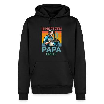 Asseyez-vous papa fait griller le barbecue en disant - Sweat à capuche Premium bio Homme - noir - Devant - Nico (187cm)