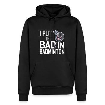 J’ai mis le mauvais dans le badminton 12 - Sweat à capuche Premium bio Homme - noir - Devant - Nico (187cm)