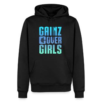 Gainz Over Girls 4 - Männer Premium Bio Hoodie - Schwarz - Vorne - Nico (187cm)