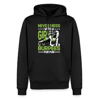 Ne plaisantez jamais avec une fille qui fait des burpees pour le plaisir 5 - Sweat à capuche Premium bio Homme - noir - Devant - Nico (187cm)