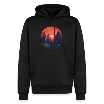 Sunset Forest Silhouette Extérieur Rétro Ambiance Années 80 - Sweat à capuche Premium bio Homme - noir - Devant - Nico (187cm)