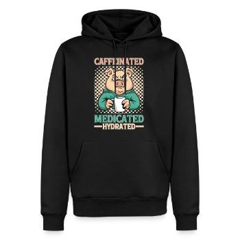 Caffeinated Medicated Hydrated - Männer Premium Bio Hoodie - Schwarz - Vorne - Nico (187cm)
