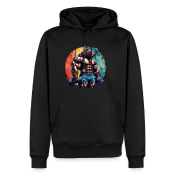 Muscular Bear Bodybuilder Gym Workout Retro Sunset - Männer Premium Bio Hoodie - Schwarz - Vorne - Nico (187cm)