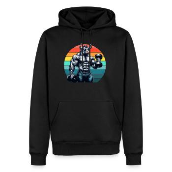 Musculaire Ox Bodybuilder Gym Séance D'entraînement Rétro Coucher De Soleil - Sweat à capuche Premium bio Homme - noir - Devant - Nico (187cm)