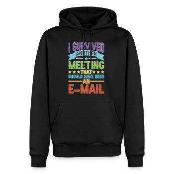 I Survived Another Meeting 80 - Men’s Premium Organic Hoodie - black - Front - Nico (187cm)