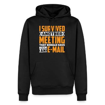 I Survived Another Meeting 82 - Men’s Premium Organic Hoodie - black - Front - Nico (187cm)
