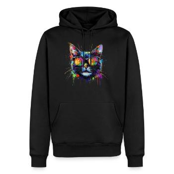 Cool Sunglasses Cat Covered In Rainbow Paint - Männer Premium Bio Hoodie - Schwarz - Vorne - Nico (187cm)