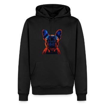 Bouledogue français rouge et bleu - Sweat à capuche Premium bio Homme - noir - Devant - Nico (187cm)
