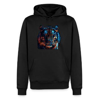 Tigre rouge et bleu : art animalier féroce et vif - Sweat à capuche Premium bio Homme - noir - Devant - Nico (187cm)