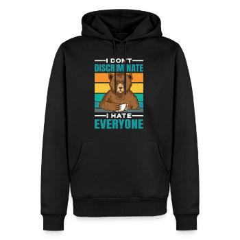 Je ne fais pas de discrimination Je déteste tout le monde 28 - Sweat à capuche Premium bio Homme - noir - Devant - Nico (187cm)