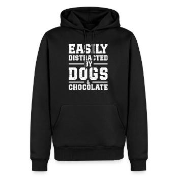 Facilement distrait par les chiens et le chocolat - Sweat à capuche Premium bio Homme - noir - Devant - Nico (187cm)