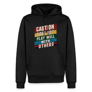 Caution Does Not Play Well With Others 90 - Men’s Premium Organic Hoodie - black - Front - Nico (187cm)