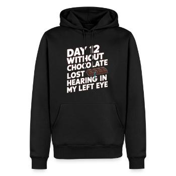 Jour 12 Sans chocolat, perte de l’audition dans mes yeux23 - Sweat à capuche Premium bio Homme - noir - Devant - Nico (187cm)