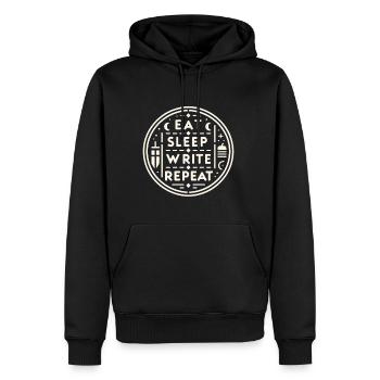 Manger Dormir Écrire Répéter 7 - Sweat à capuche Premium bio Homme - noir - Devant - Nico (187cm)