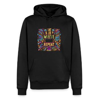 Manger Dormir Écrire Répéter 8 - Sweat à capuche Premium bio Homme - noir - Devant - Nico (187cm)