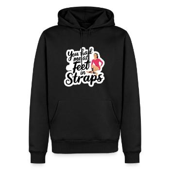 Tu m’avais aux pieds dans les sangles 54 - Sweat à capuche Premium bio Homme - noir - Devant - Nico (187cm)