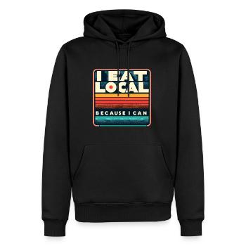 Je mange local parce que je peux 5 - Sweat à capuche Premium bio Homme - noir - Devant - Nico (187cm)