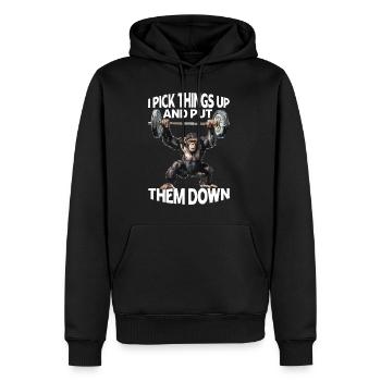 Je ramasse des choses et les pose 42 - Sweat à capuche Premium bio Homme - noir - Devant - Nico (187cm)