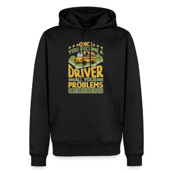 School Bus Driver, All Problems Behind You - Men’s Premium Organic Hoodie - black - Front - Nico (187cm)