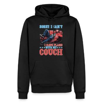 Désolé je ne peux pas, j’ai des projets avec mon canapé - Sweat à capuche Premium bio Homme - noir - Devant - Nico (187cm)